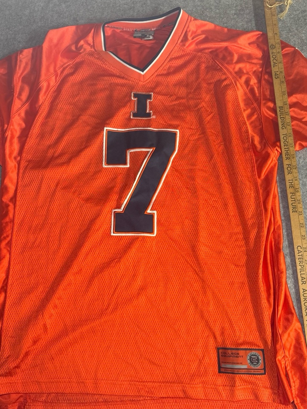 Orange #7 Mesh Football Jersey with Navy Accents